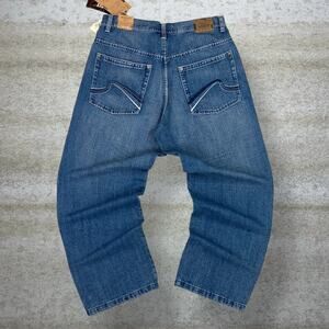 Vintage Skater Wide Leg Jeans Koman Dark Wash Baggy Denim Embroidered NWT Y2K